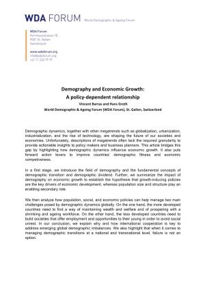 Demography and Economic Growth: a Policy-‐Dependent Relationship