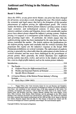 Antitrust and Pricing in the Motion Picture Industry