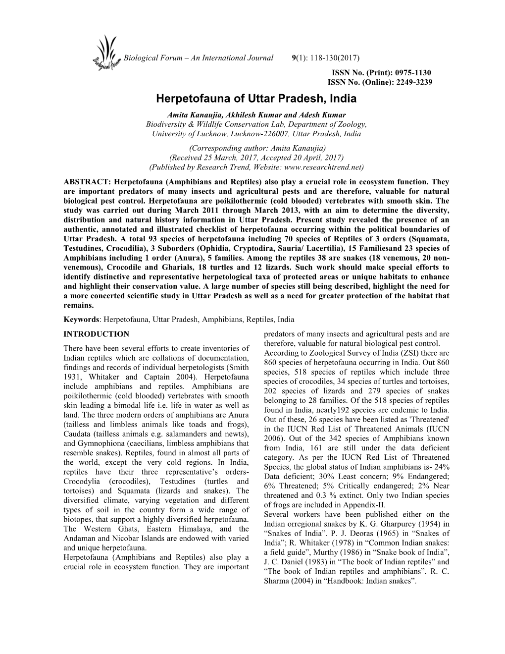 Herpetofauna of Uttar Pradesh, India