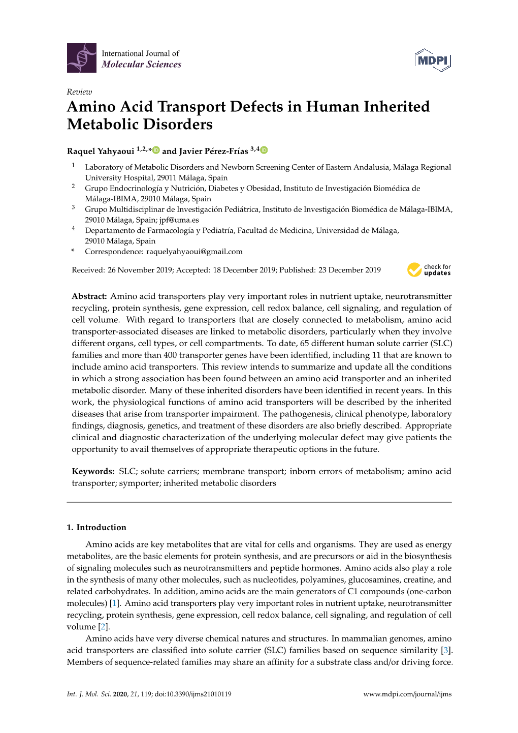 Amino Acid Transport Defects in Human Inherited Metabolic Disorders