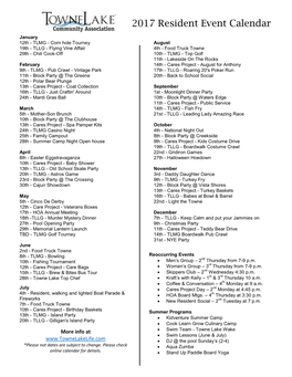 2017 Resident Event Calendar