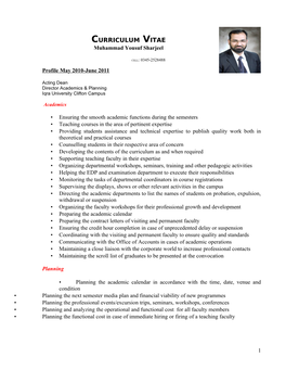 CURRICULUM VITAE Muhammad Yousuf Sharjeel