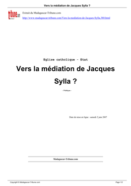 Vers La Médiation De Jacques Sylla ?