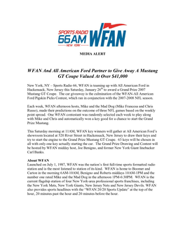 WFAN and All American Ford Partner to Give Away a Mustang GT Coupe Valued at Over $41,000