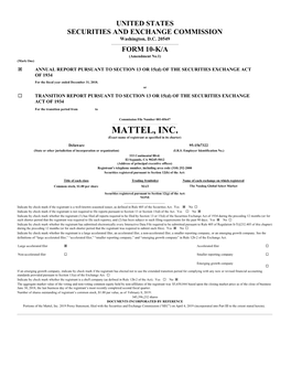 MATTEL, INC. (Exact Name of Registrant As Specified in Its Charter)