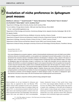 Evolution of Niche Preference in &lt;I&gt;Sphagnum&lt;/I&gt; Peat Mosses