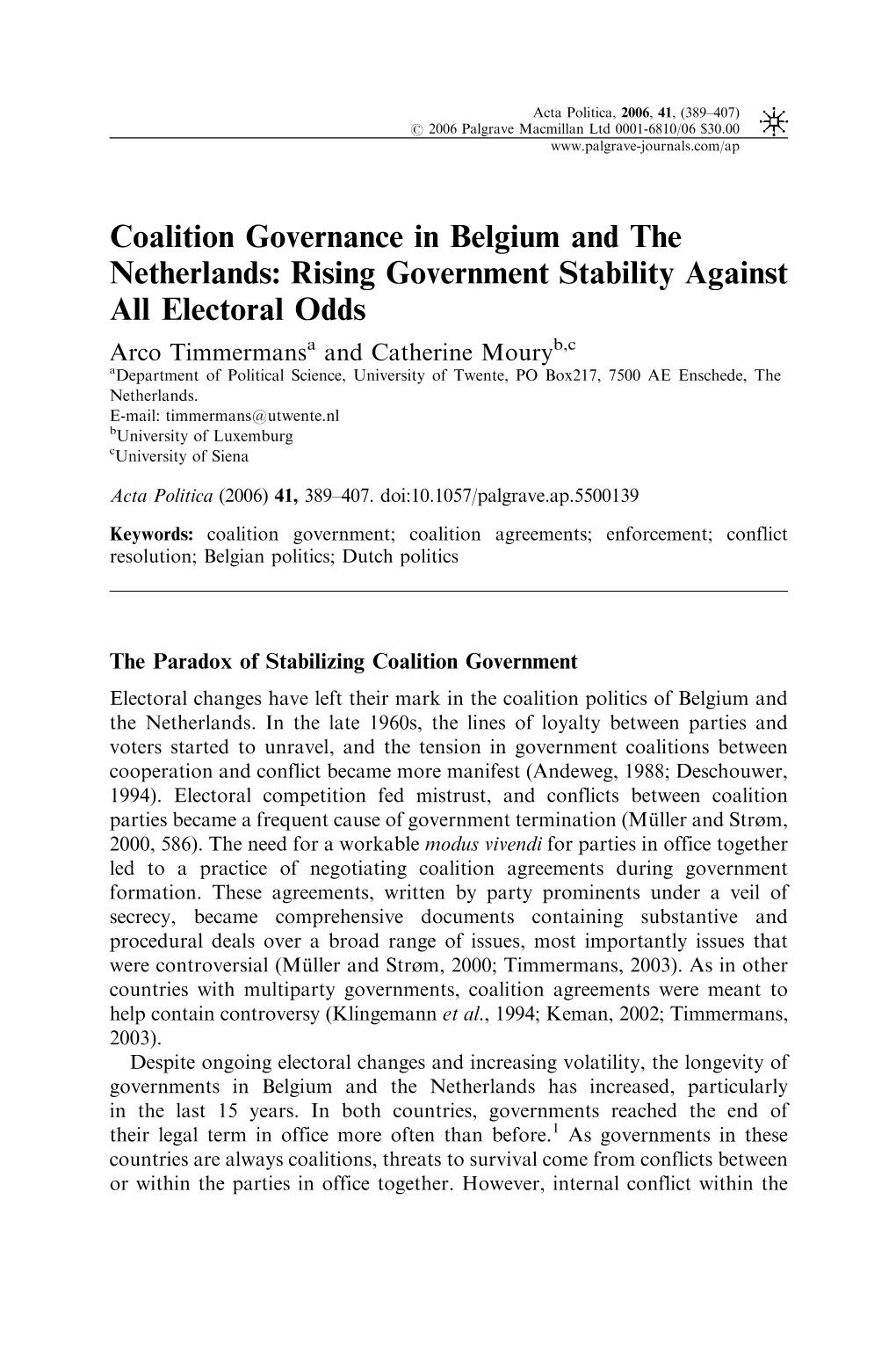 Coalition Governance in Belgium and the Netherlands