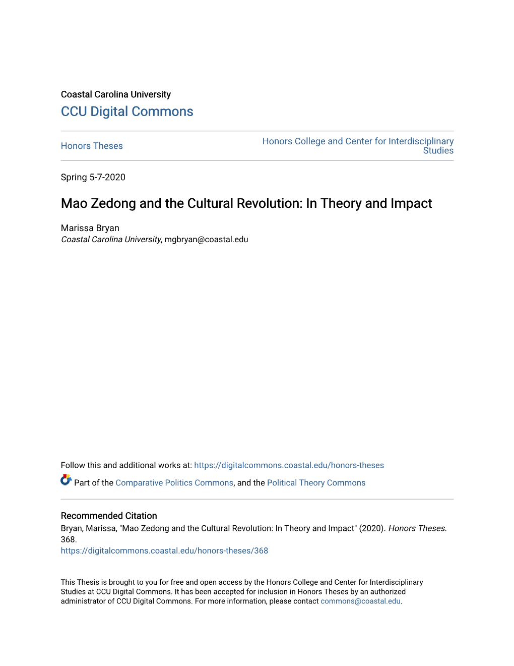 Mao Zedong and the Cultural Revolution: in Theory and Impact