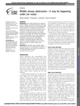 Middle Airway Obstructiondit May Be Happening Under Our Noses Philip G Bardin,1 Sebastian L Johnston,2 Garun Hamilton1