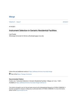 Instrument Selection in Geriatric Residential Facilities