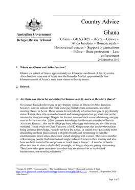 Country Advice Ghana Ghana – GHA37425 – Accra – Gbawe –