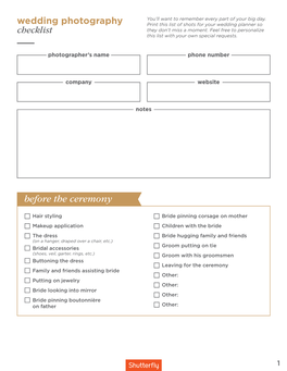 Wedding Photography Print This List of Shots for Your Wedding Planner So Checklist They Don’T Miss a Moment
