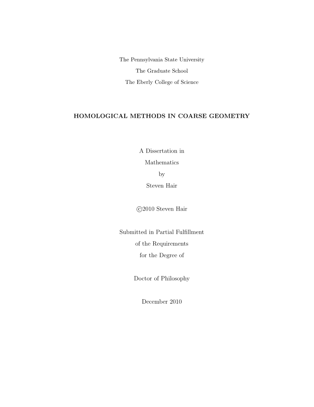 Homological Methods in Coarse Geometry A