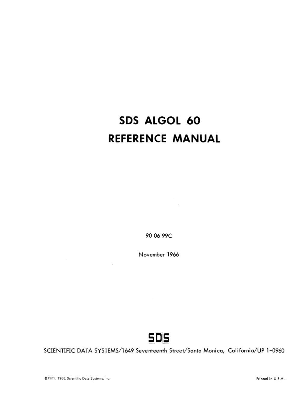 Sos Algol 60 Reference Manual