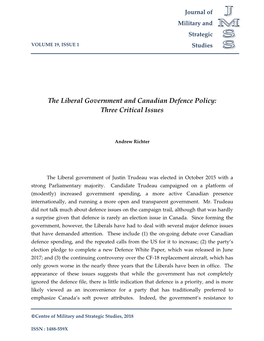 The Liberal Government and Canadian Defence Policy: Three Critical Issues