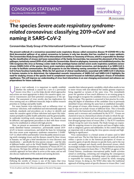 The Species Severe Acute Respiratory Syndrome-Related Coronavirus, and Designates It As SARS-Cov-2