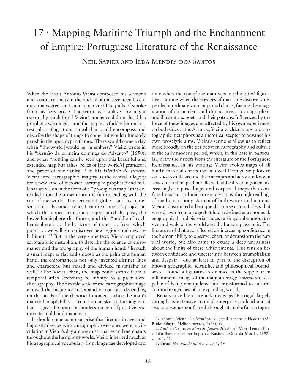 Portuguese Literature of the Renaissance Neil Saﬁer and Ilda Mendes Dos Santos