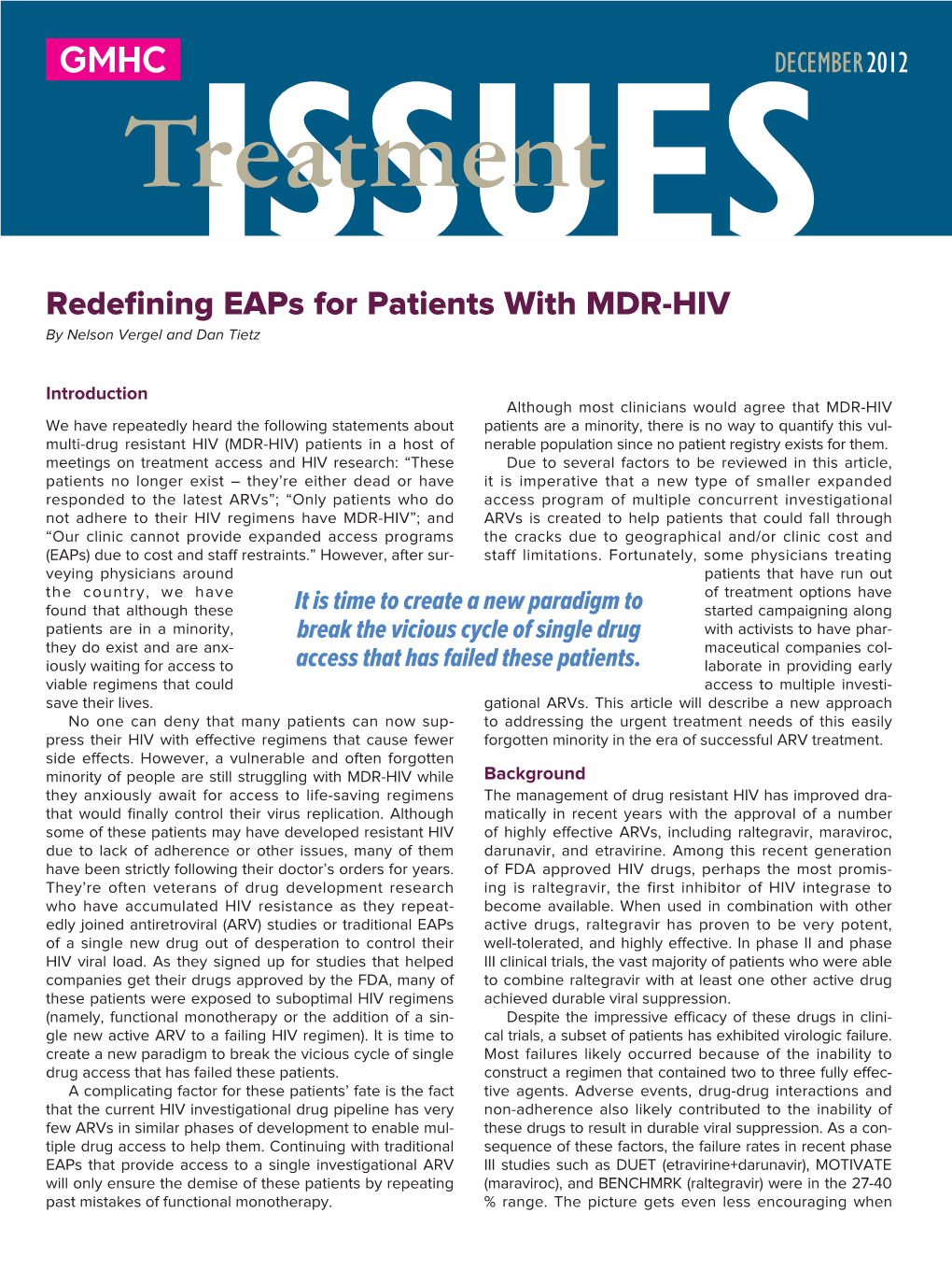 Treatmentissues Redefining Eaps for Patients with MDR-HIV by Nelson Vergel and Dan Tietz