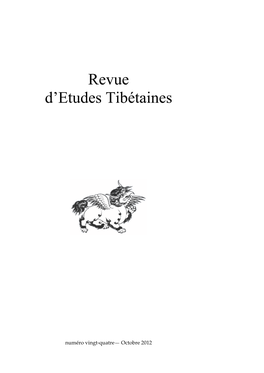 Revue D'etudes Tibétaines Est Publiée Par L'umr 8155 Du CNRS, Paris, Dirigée Par Annick Horiuchi