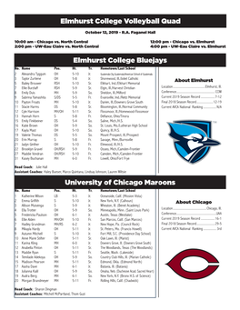 Elmhurst College Bluejays University of Chicago Maroons Elmhurst College Volleyball Quad