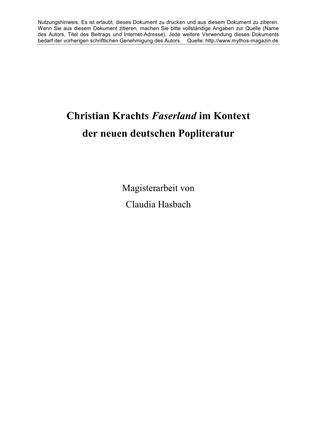 Christian Krachts Faserland Im Kontext Der Neuen Deutschen Popliteratur