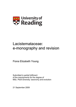 Lacistemataceae: E-Monography and Revision