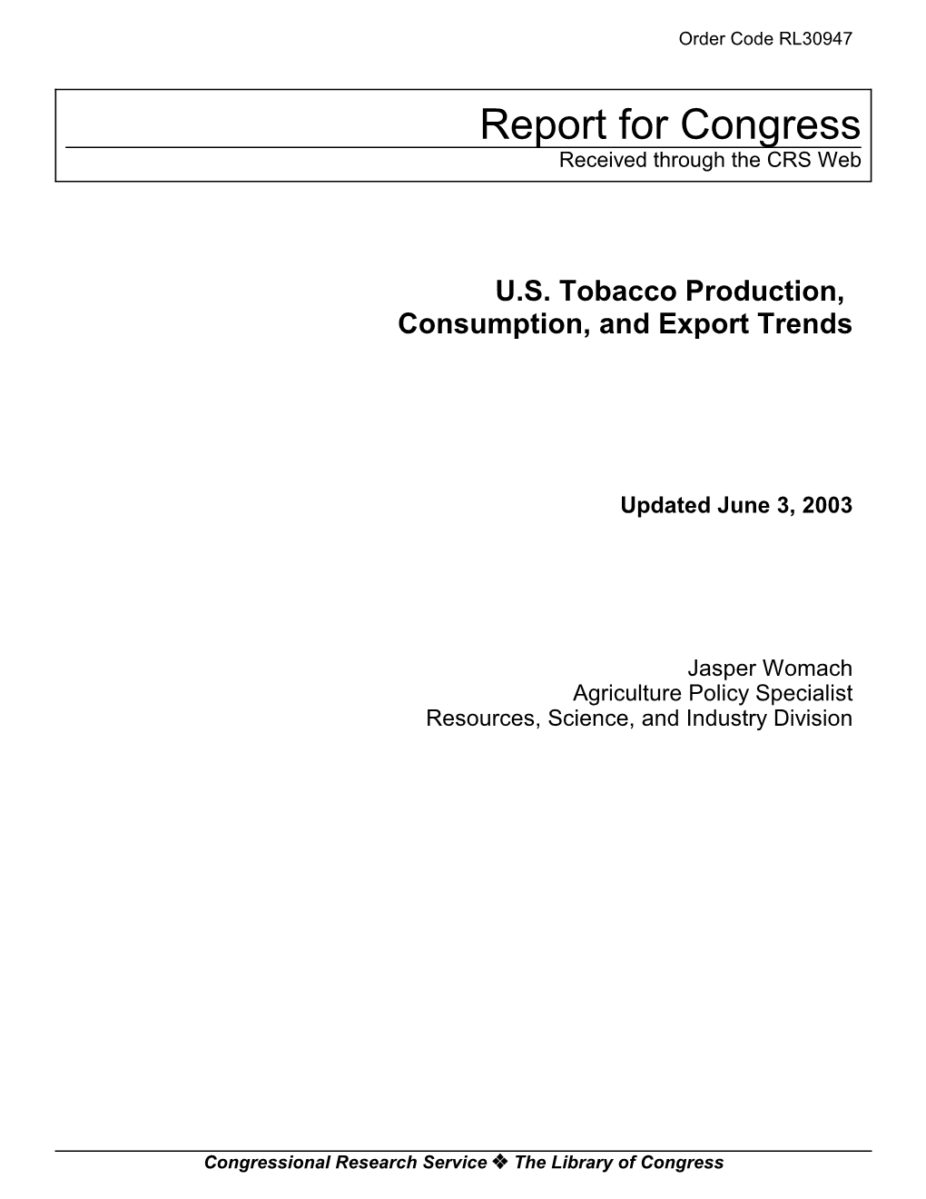 U.S. Tobacco Production, Consumption, and Export Trends