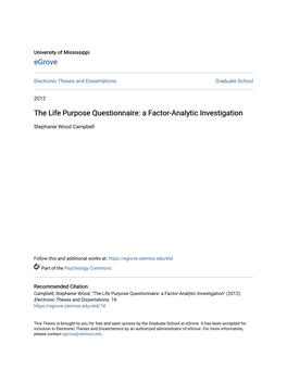 The Life Purpose Questionnaire: a Factor-Analytic Investigation