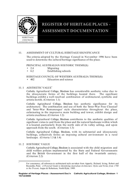 Register of Heritage Places - Assessment Documentation