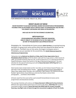 FOR IMMEDIATE RELEASE: March 16, 2012 BRIDE's BLACK CAT