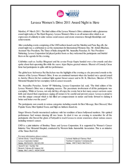 Lavasa Women's Drive 2011 Award Night Is Here