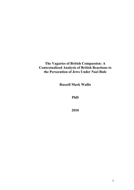 The Vagaries of British Compassion: a Contextualized Analysis of British Reactions to the Persecution of Jews Under Nazi Rule