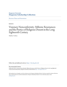 Visionary Nonconformity: Miltonic Resonances and the Poetics of Religious Dissent in the Long Eighteenth Century Matthew Ickv Less