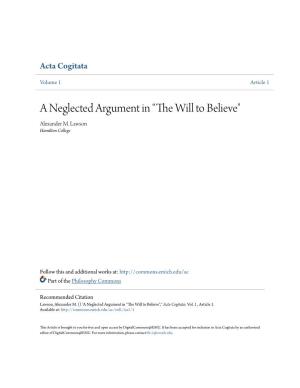 A Neglected Argument in “The Iw Ll to Believe" Alexander M