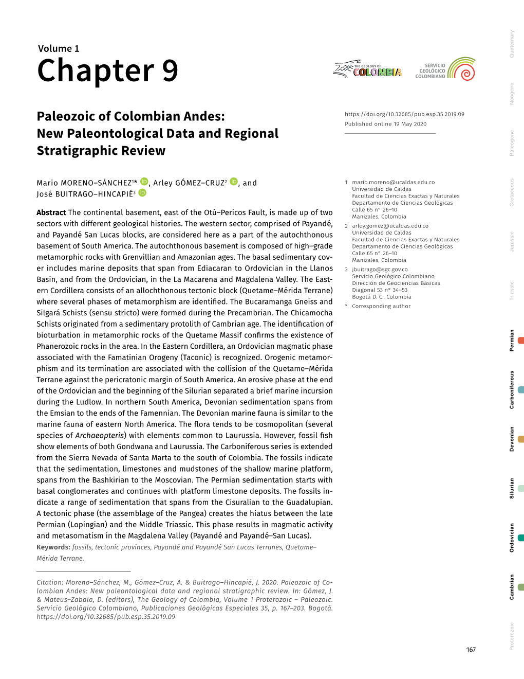 Paleozoic of Colombian Andes: Published Online 19 May 2020 New Paleontological Data and Regional