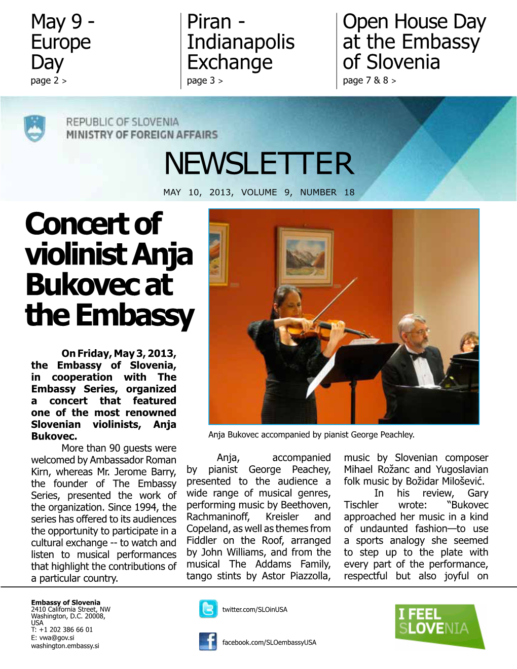 NEWSLETTER Concert of Violinist Anja Bukovec at the Embassy