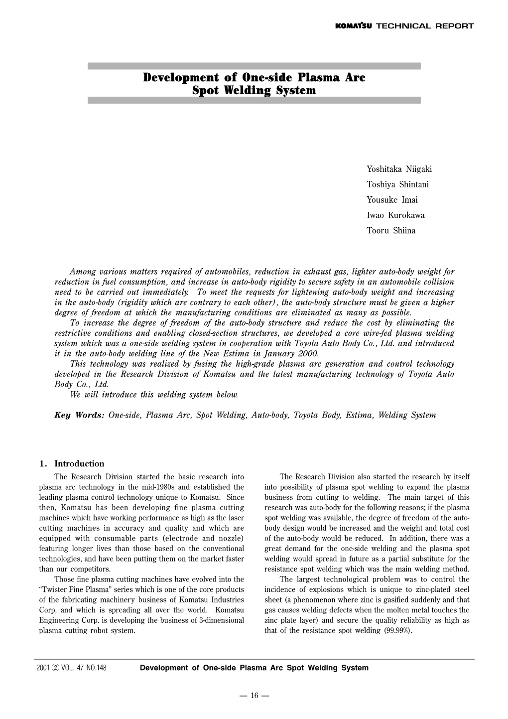 Development of One-Side Plasma Arc Spot Welding System