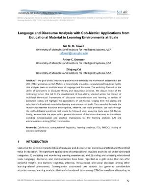Language and Discourse Analysis with Coh-Metrix: Applications from Educational Material to Learning Environments at Scale