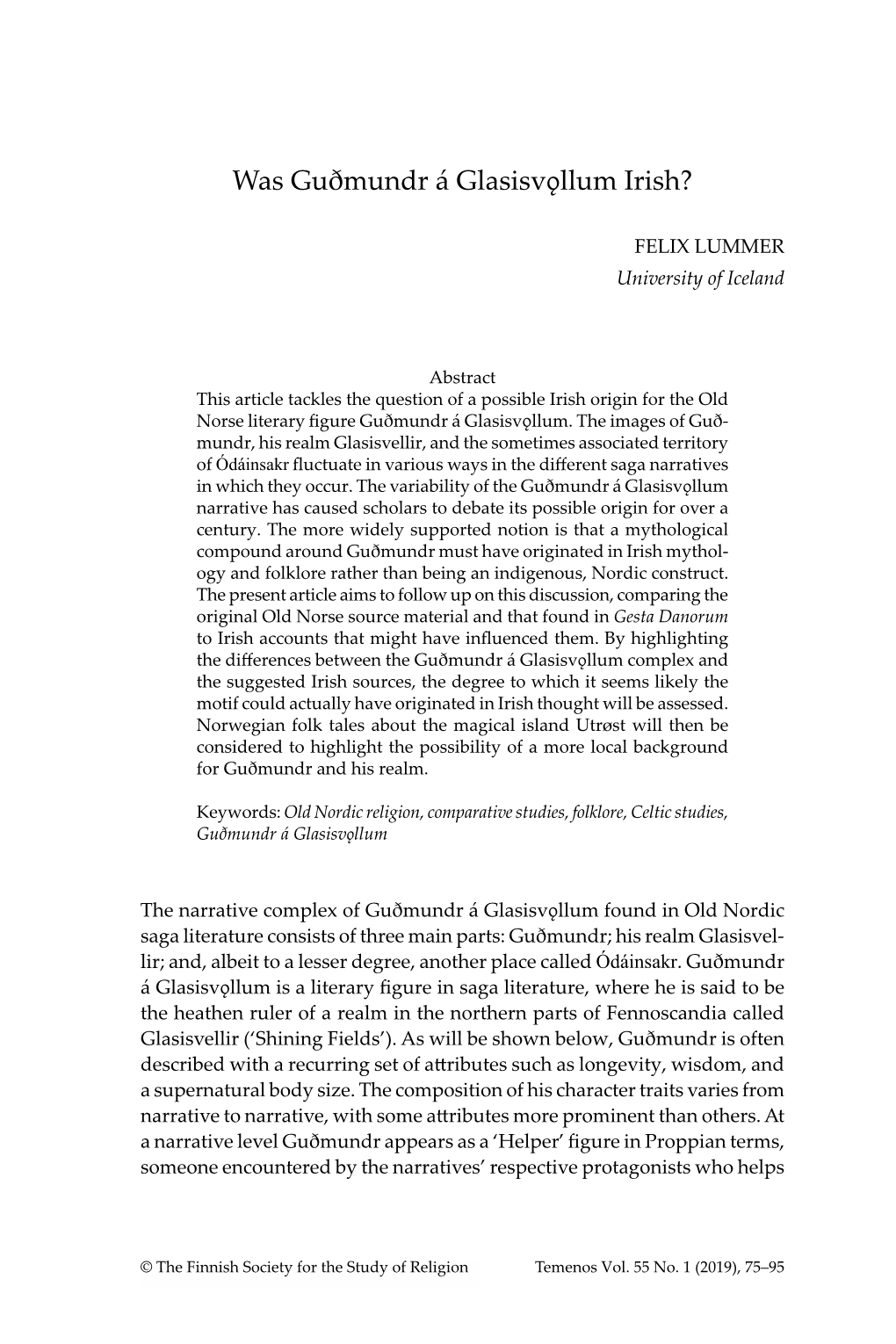 Was Guðmundr Á Glasisvǫllum Irish?