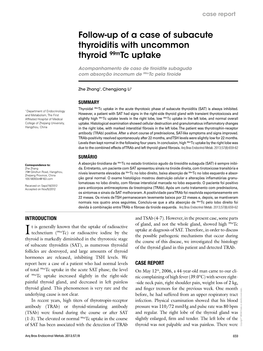 Follow-Up of a Case of Subacute Thyroiditis with Uncommon Thyroid 99Mtc Uptake