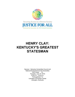 Henry Clay: Kentucky's Greatest Statesman