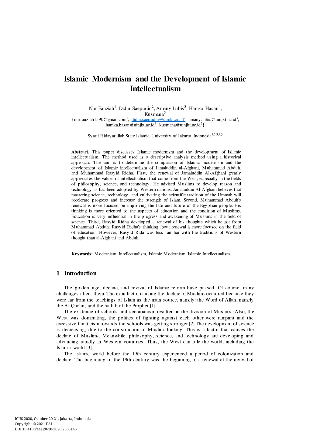 Islamic Modernism and the Development of Islamic Intellectualism