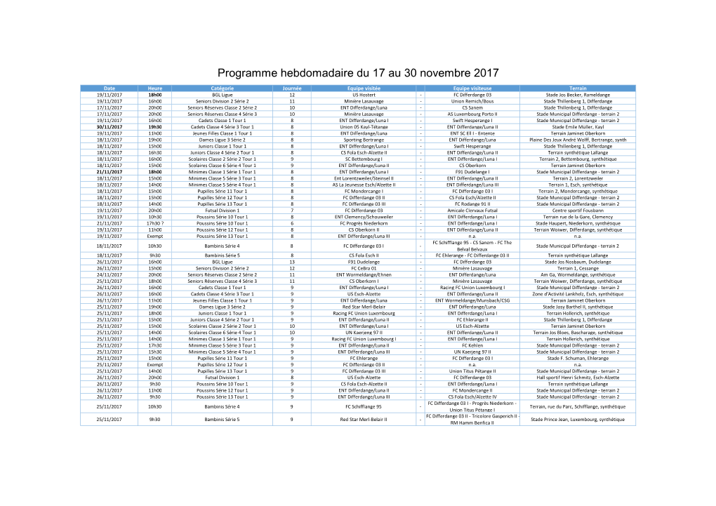 FCD03 Programme Du 17 Au 30 Novembre 2017