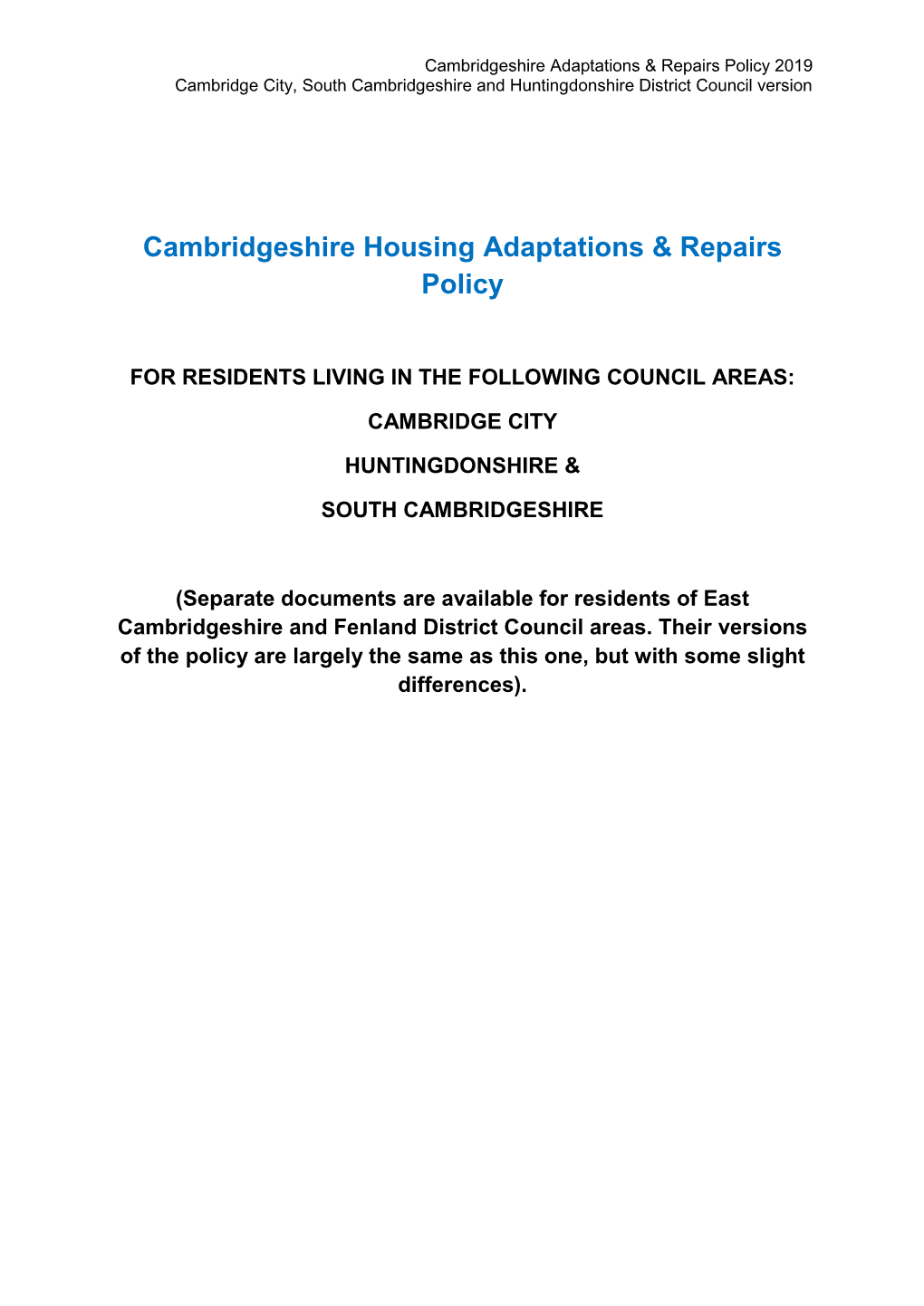 Cambridgeshire Housing Adaptations & Repairs Policy