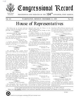 Congressional Record United States Th of America PROCEEDINGS and DEBATES of the 104 CONGRESS, FIRST SESSION