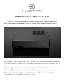STEIGER DYNAMICS Launches All-New IKON Living Room PC at CES 2018