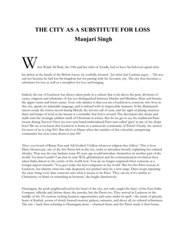 THE CITY AS a SUBSTITUTE for LOSS Manjari Singh