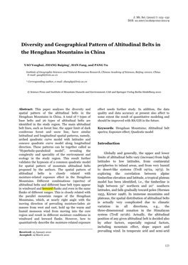 Diversity and Geographical Pattern of Altitudinal Belts in the Hengduan Mountains in China