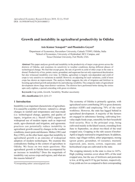 Growth and Instability in Agricultural Productivity in Odisha