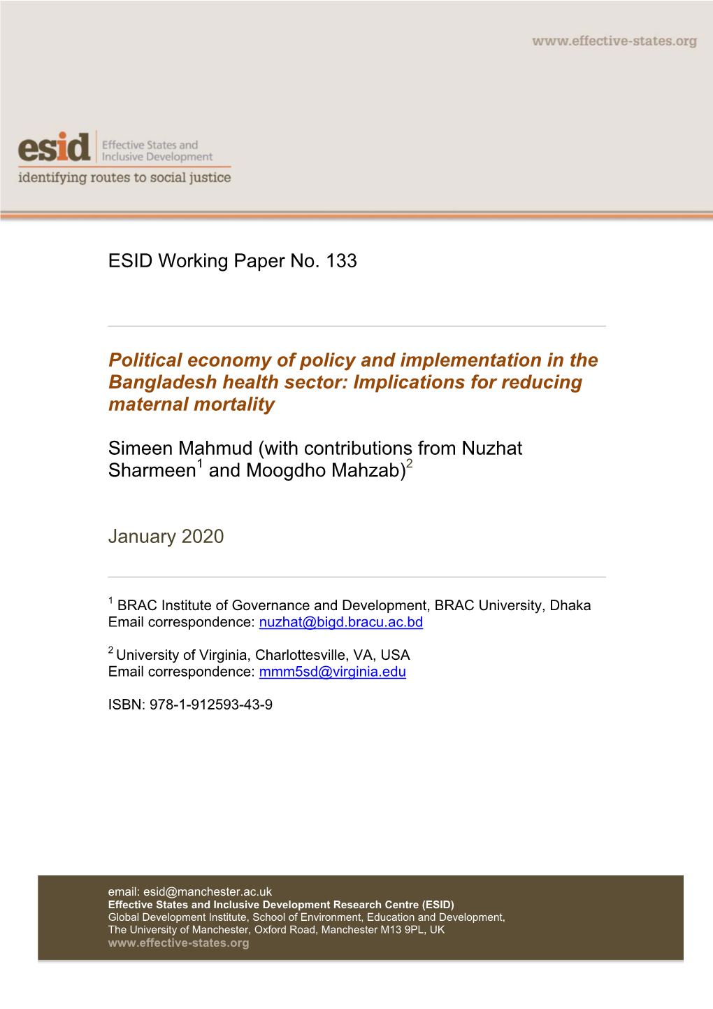 ESID Working Paper No. 133 Political Economy of Policy And